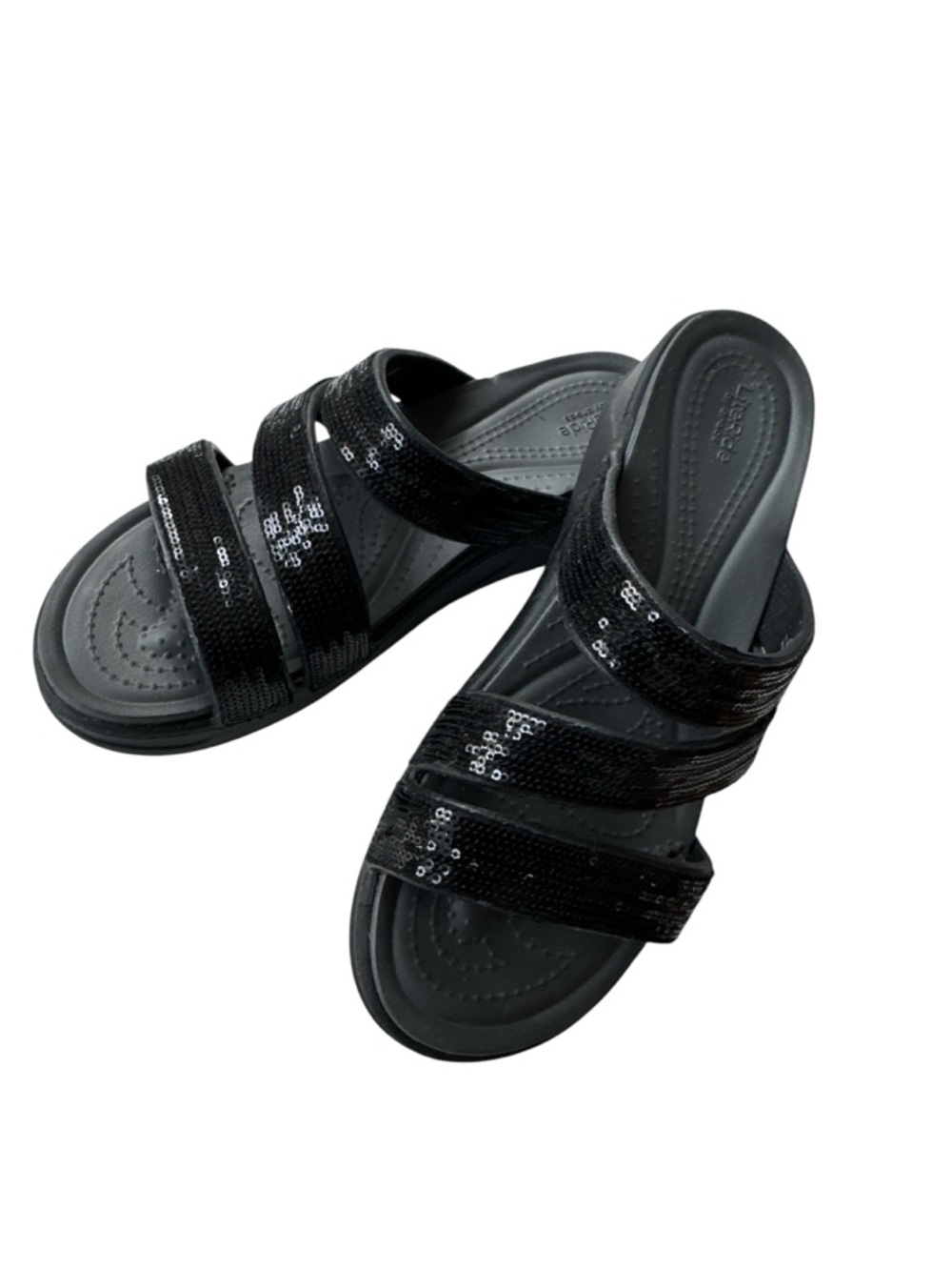 Crocs Lite Ride Boca Sequin Womens Size 11 Black Strappy Wedge Slip On